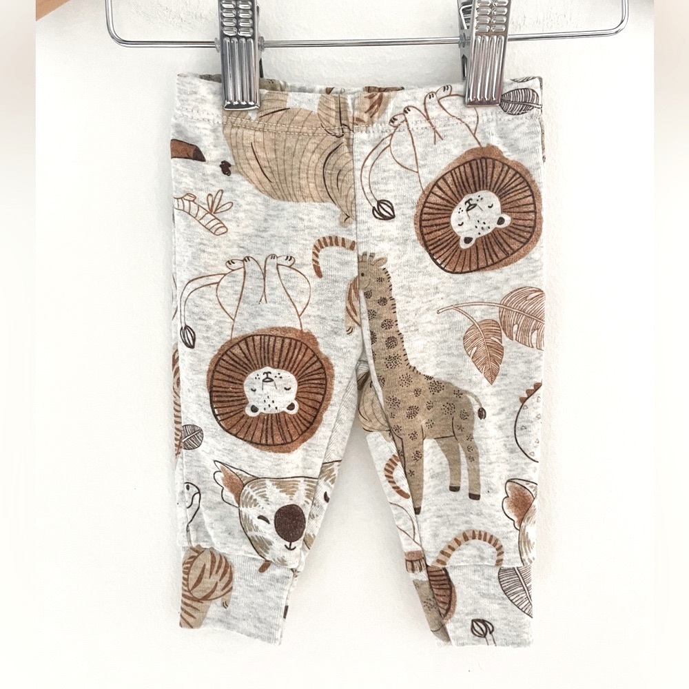 5/$20💥Unisex Jungle Animals Cuffed Pants, Toucan Koala Giraffe Lion, Gray & Tan